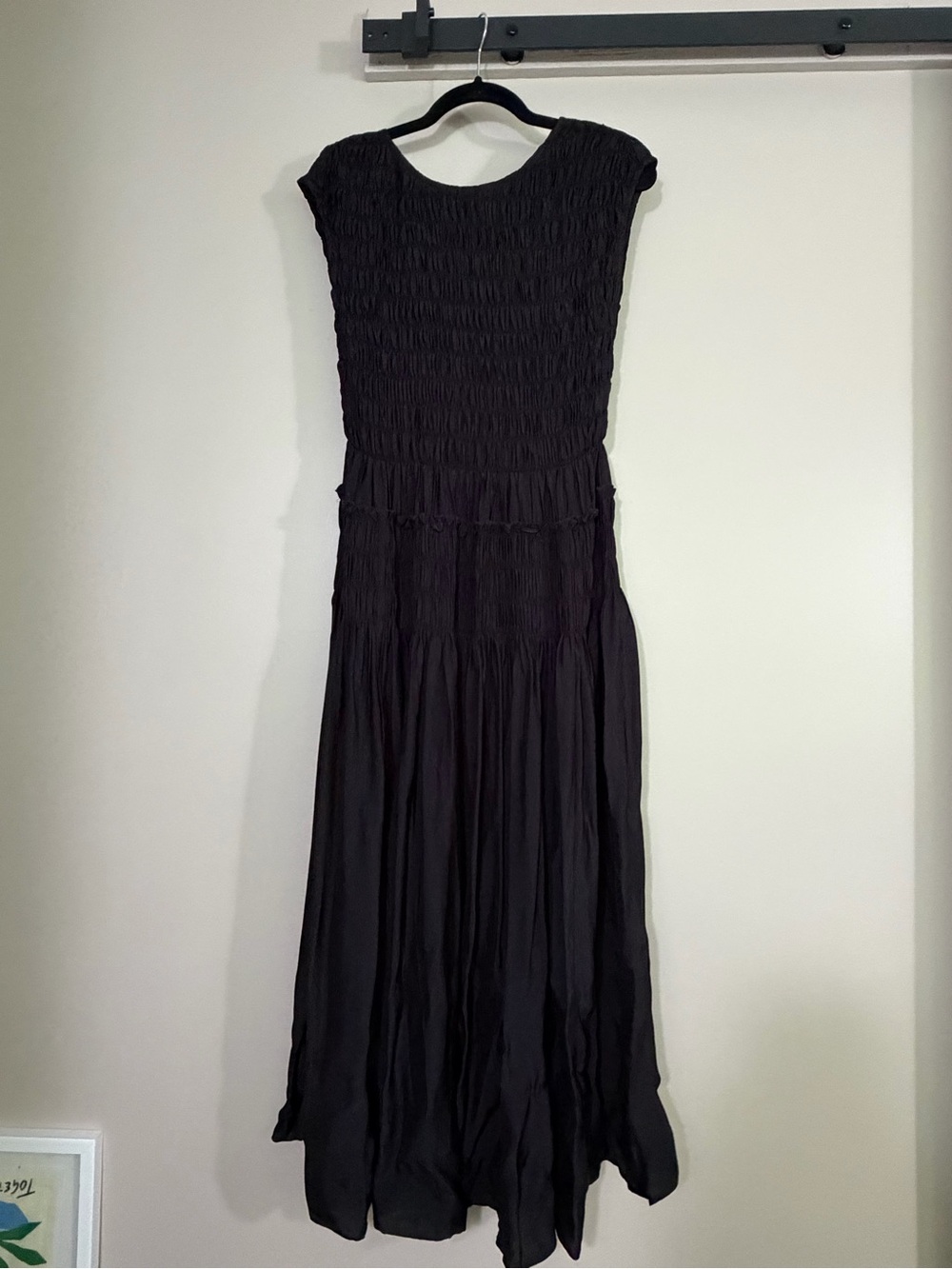 NWT! J.CREW "Maude" Black Smocked Midi Dress, sz M - Picture 2 of 7